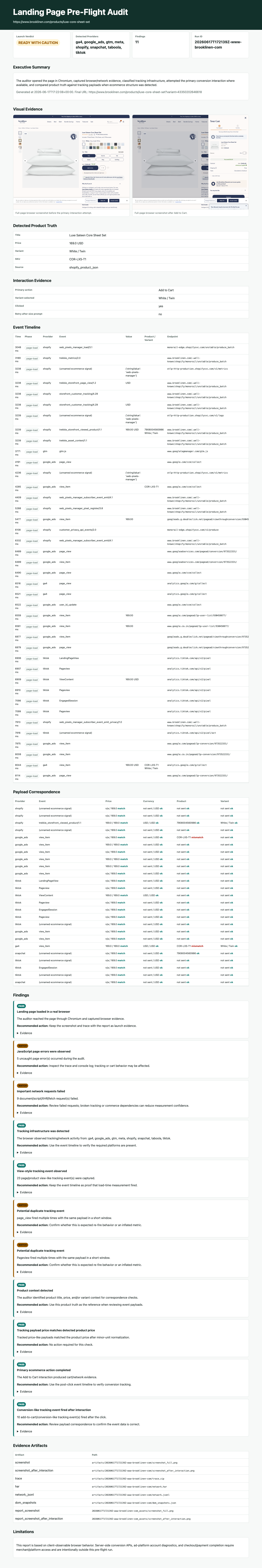 Brooklinen audit report screenshot